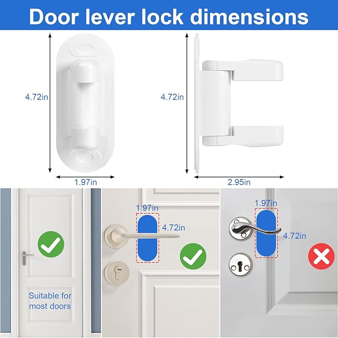 Baby Proof Door Handle Lock (2 Pack)– Double-Sided Activation, Door Lever Lock – Easy One-Hand Use, Durable ABS & 3M Adhesive