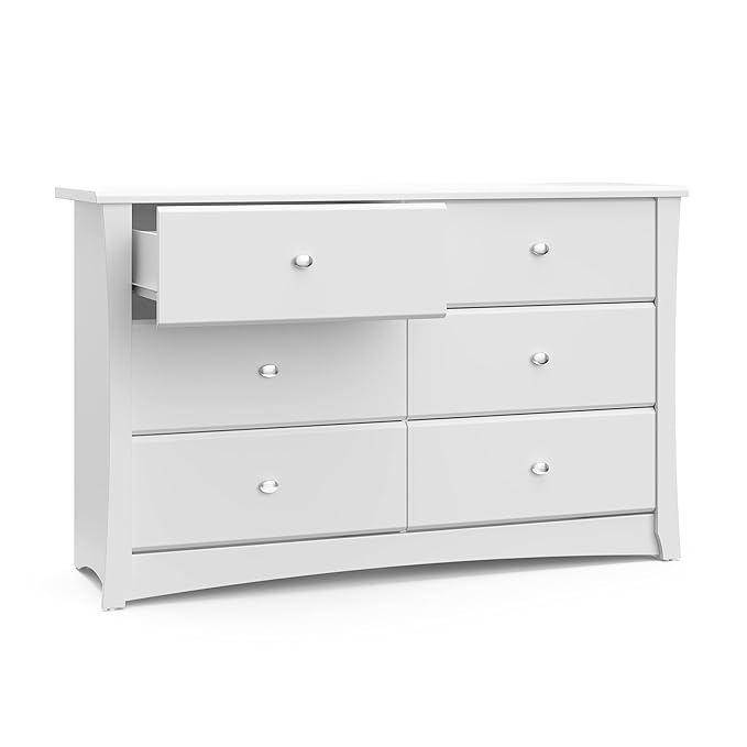 Storkcraft Crescent 6-Drawer Dresser (White) – GREENGUARD Gold Certified, White Dresser for Bedroom, Kids & Nursery Storage Chest, Safety Interlocking Drawers, Pre-Installed Tracks, Kids Chest
