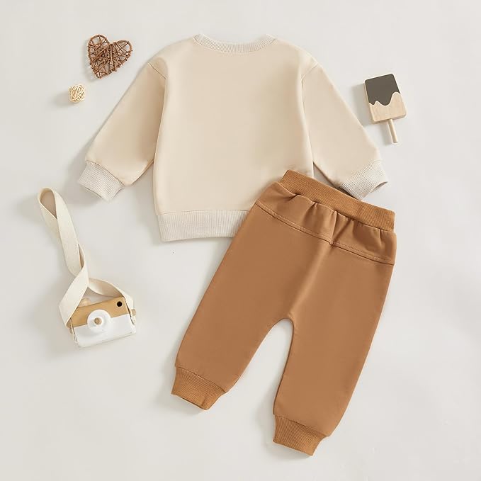 Baby Boy Fall Clothes Set Long Sleeve Letter Print Sweatshirt Pants Toddler Infant Outfits 6 12 18 24 Months 2T