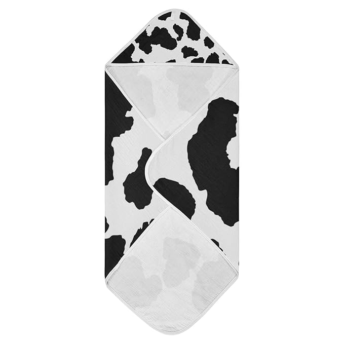 Cow Patter Black White Print Baby Towel Ultra Soft Hooded Towels for Babies - Ultra Absorbent Cotton Bath Towels 30x30 Inch