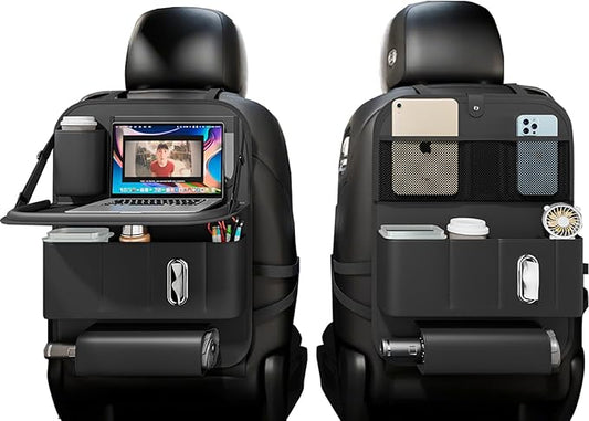 Car Seat Organizers,Multi-functional Back Seat Protectors, Storage Pouches, Child kicking prevention and Tray Holders (for Cars, Kids, Seat Back and Rear Seats) (Black, 2 Pcs)