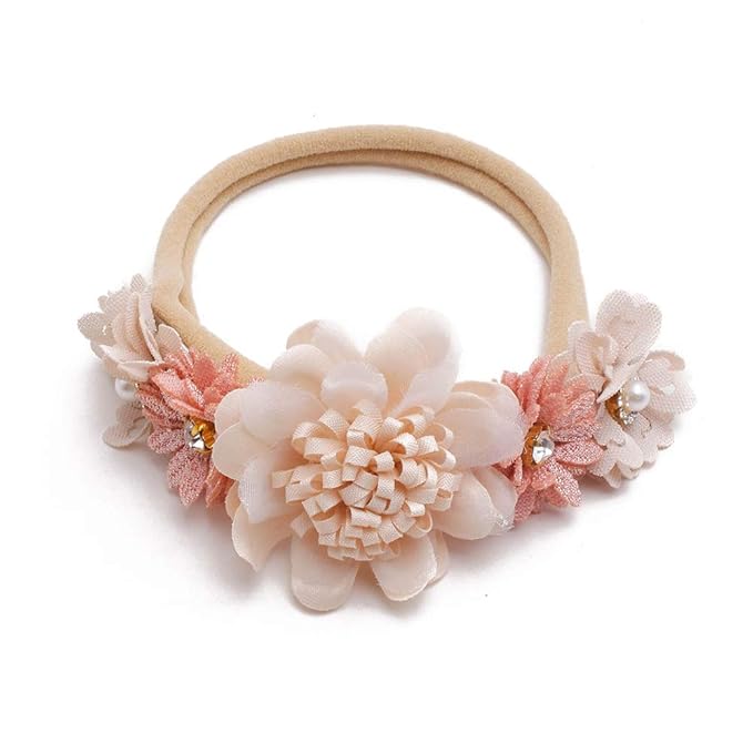 cherrboll 3pcs Baby Girl Headbands Flowers, Super Soft & Stretchy Nylon Floral Hairbands for Newborn Toddler