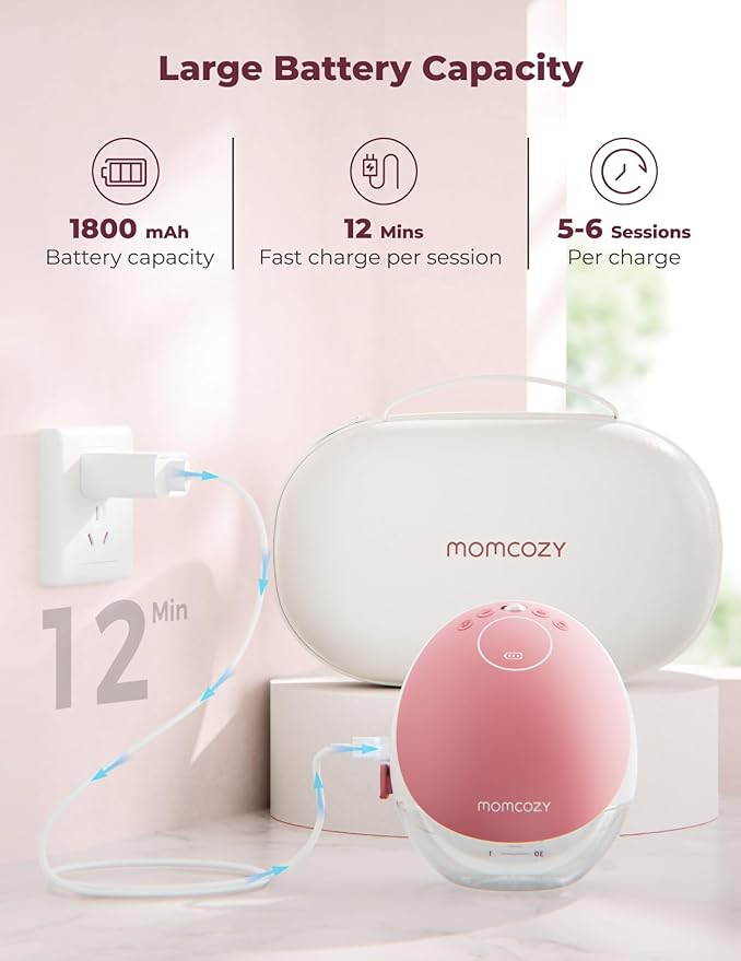 Momcozy Breast Pump Hands Free Upgraded Mobile Flow | M9, App Discreet Control with Personalized Multi-Modes & 15 Levels, Wearable Breast Pump 24mm, 1 Pack Cozy Red