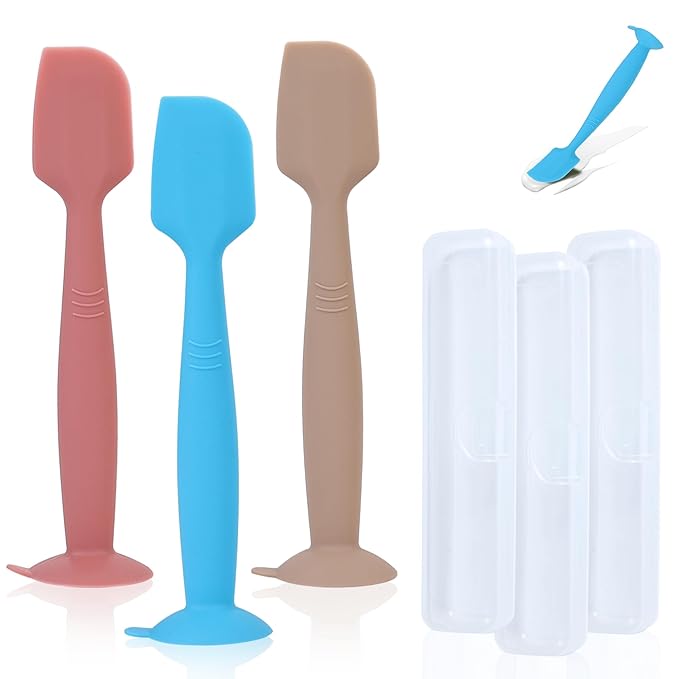 Baby Diaper Cream Spatula Applicator 3 Pack(with 3 Travel Case), Butt Paste Spatula Soft Silicone,Diaper Rash Cream Applicator, Baby Essentials Must Haves Newborn Stuff (Red Blue Khaki)