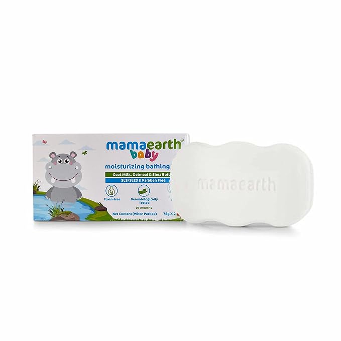 MAMAEARTH Baby Moisturizing Bathing Bar Goat Milk, Oatmeal & Shea Butter 75g × 2 (2.64 oz Each)