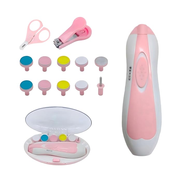 Baby Nail Trimmer File with Light Safe Electric Nail Clippers Kit for Newborn Infant Toddler Kids (Pink)