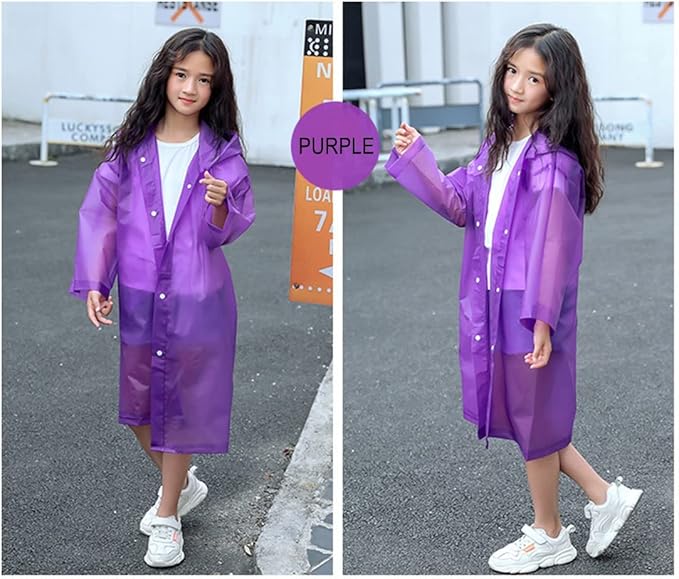 Raincoat Rain Poncho for Kids, 2-5 Pack Reusable EVA Rain Coats for 6-14 Boys Girls, Rain Jackets Gear with Hood