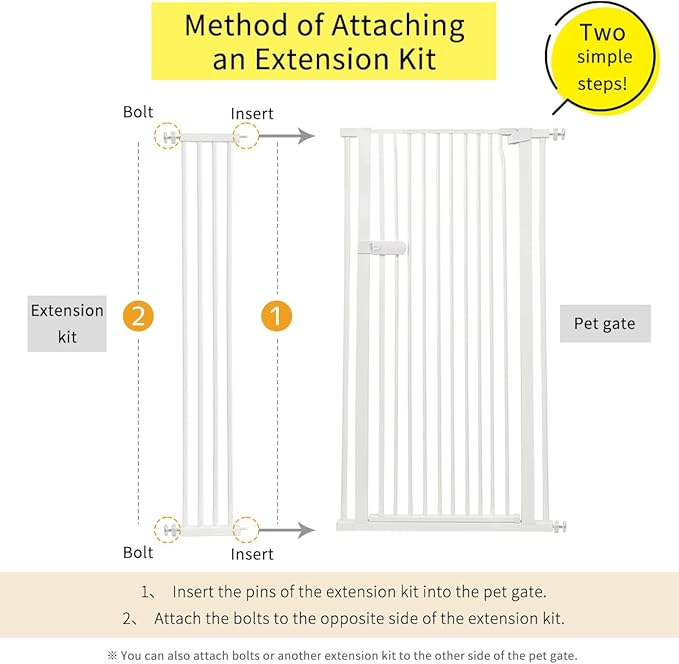 Lumizone Extra Tall Cat Gate Extension Kit 61.02" High Pressure Mounted 2025 New 8.27" Extra Wide 1.37" Gap No Drilling Tall Pet Gate for Dogs (White, 61.02" H x 8.27" W, Extension)