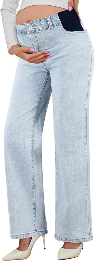 BLENCOT Maternity Jeans for Women High Waist Straight Leg Pregnancy Denim Pants with Pockets