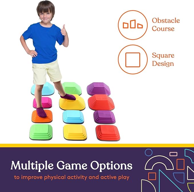 Special Supplies Stepping Stones for Kids Indoor and Outdoor Balance Blocks Promote Coordination, Balance, Strength Child Safe Rubber, Non-Slip Edging (Multi-Color, 12)