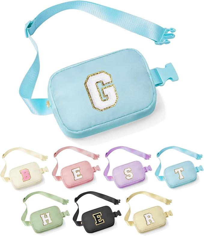 YOOLIFE Girls' Initial Fanny Pack Belt Bag Purse, Blue, 8.1 x 2 x 5.5 inches