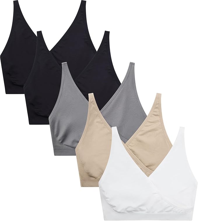 Suekaphin 5pack Nursing Bra Maternity Bra Breastfeeding Sleeping/Sleep Bra Pregnancy Women's Seamless Bralette Wirefree