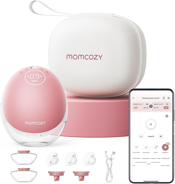 Momcozy Breast Pump Hands Free Upgraded Mobile Flow | M9, App Discreet Control with Personalized Multi-Modes & 15 Levels, Wearable Breast Pump 24mm, 1 Pack Cozy Red