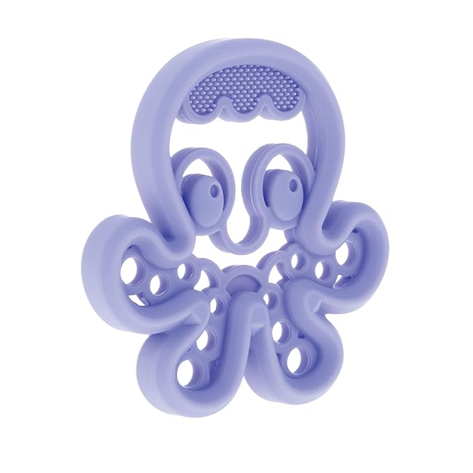 Nuby Soft Silicone Gum Massaging Baby Teether Toy - (2 Pack) Baby Teething Relief Toys for 3+ Months - Owl and Octopus