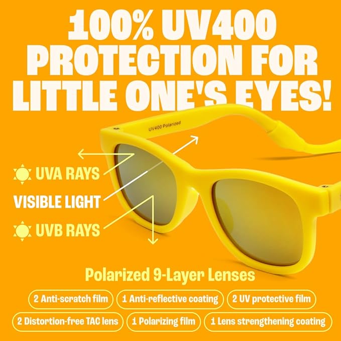 Polarized Baby Sunglasses With Strap - Unbreakable Flexible Infant Sunglasses For Toddlers Newborns 0-24 Months