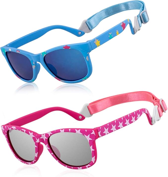 MAXJULI Baby Infant Sunglasses Safe, Soft, With Adjustable Strap 0-24 Months BPA Free 7002