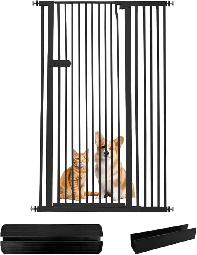 Lumizone Extra Tall Cat Gate 61.02" High Pressure Mounted Extra Wide 2025 New (17 Sizes) 1.37" Gap No Drilling Auto-Close One-Handed Operation Tall Pet Gate for Dogs(Black, 61.02" H x 38.39"-42.51" W)