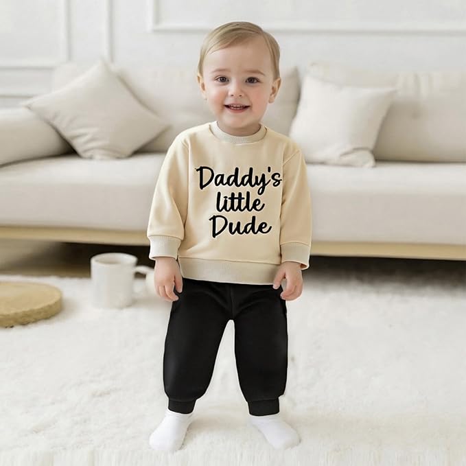 Baby Boy Fall Clothes Set Long Sleeve Letter Print Sweatshirt Pants Toddler Infant Outfits 6 12 18 24 Months 2T