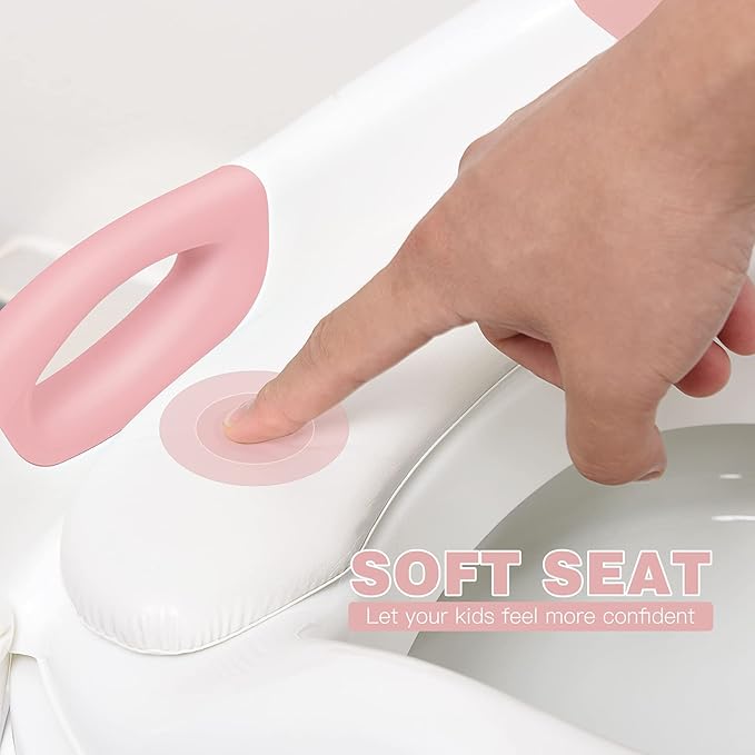Potty Training Seat with Step Stool Ladder, SKYROKU Potty Training Toilet for Kids Boys Girls Toddlers - Comfortable Safe Potty Seat with Anti-Slip Pads Ladder （8838-Pink）