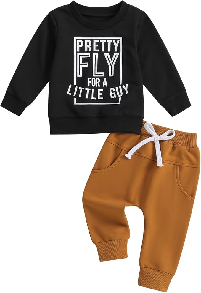 Infant Baby Boy Fall Clothes Set Funny Letter Sweatshirt Pant Outfit Toddler Winter Clothes 6 12 18 Months 2T 3T