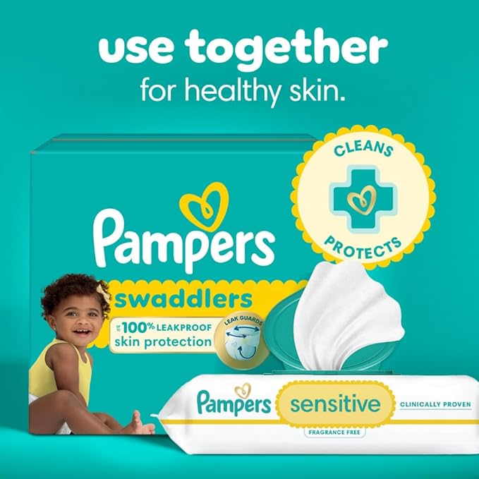 Pampers Baby Wipes, Sensitive, Water Based Wipe, Clinically Proven, Hypoallergenic, and Unscented for Babies, 336 Wipes Total (4 Flip-Top Packs)
