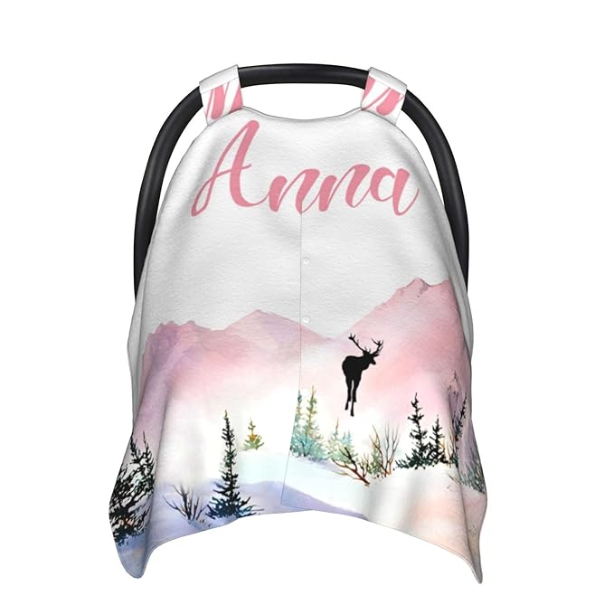 Personalized Baby Car Seat Canopy for Babies with Name, Custom Mountain Stroller Car Seat Covers for Girls, Minky Nursing Carseat Cover for Breastfeeding, Car Seat Canopies for Newborn