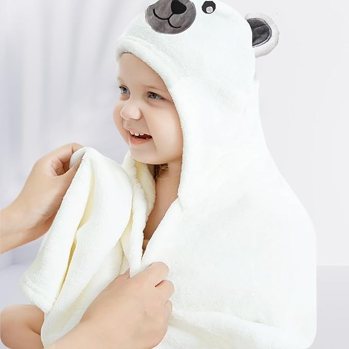 Toddler Bath Towel Baby Towels with Hood 27.5"X55" Ultra Absorbent Soft Bathrobe Blanket Kids Shower Towel for Girls and Boys (Pearl)