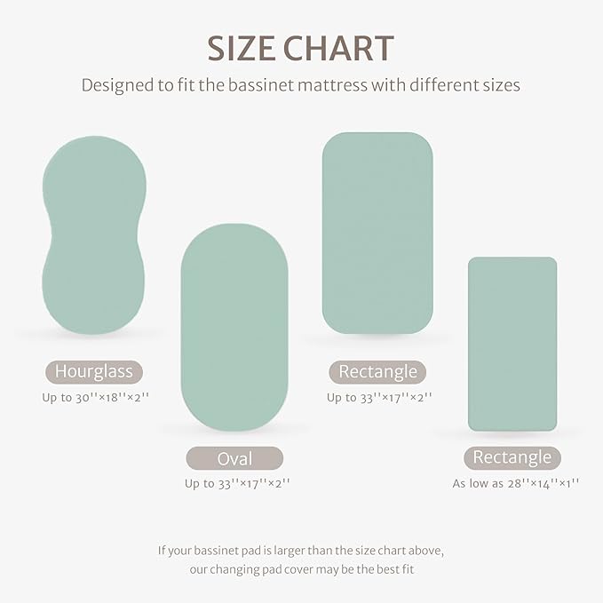 Blissful Diary Muslin Bassinet Sheets for Baby Girls Boys, Boho Soft Cotton Fitted for Oval Hourglass Rectangle Mattress, 2 Pack(Sage Checkboard & Sage Green)
