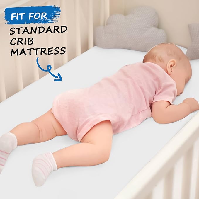 Crib Sheets Boy Girl, 2 Pack Baby Crib Sheets for Standard Crib Mattress & Toddler Bed Mattress, Snug Fit Breathable Soft Fitted Crib Sheet, Grey & White