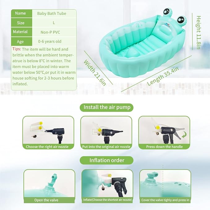 | Inflatable Baby Bathtub,Newborn Bathtub Seat for Infant,Non-Slip Baby Pool for Sitting up,Foldable Toddler Tub Shower,Portable Travel Bath for Kids 0-6 Year