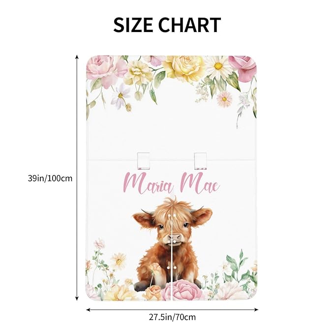 Personalized Baby Girl Car Seat Canopy for Babies, Custom Name Baby Car Seats Cover for Girls, High Land Cow Floral Opening Minky Nursing Breastfeeding Covers for Infant, Carseat Canopies for Newborn