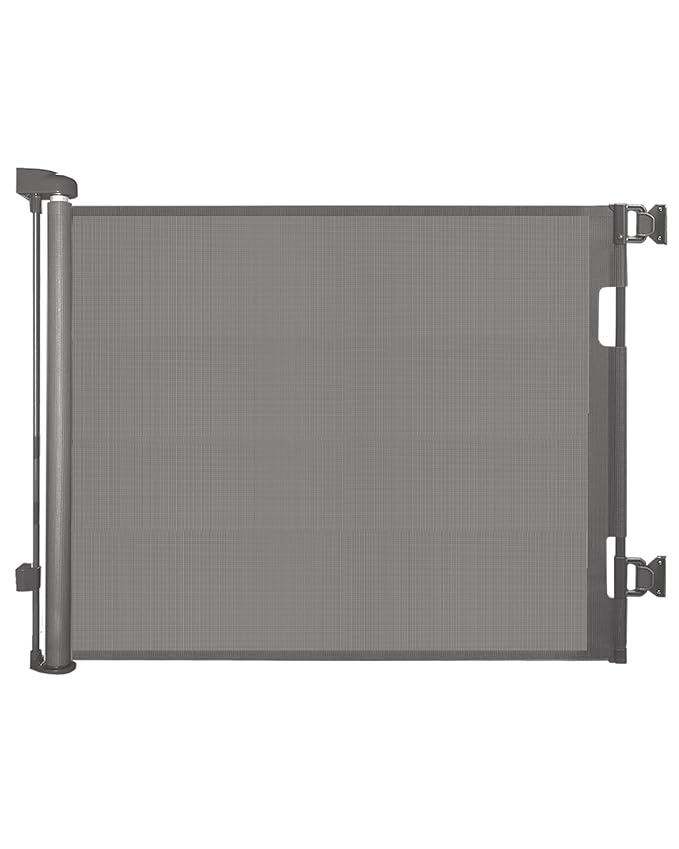 Retractable Baby Gate for Stairs – 33” Height, Expands up to 55” Width – Safety Gate for Infants, Toddlers, Dogs & Pets – Easy Install, Secure Closure, Gray Mesh Design for Indoor & Outdoor Use