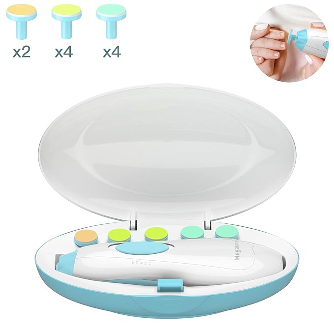 Baby Nail Clippers Electric Baby Nail Trimmer with LED Light Whisper Safe Nail File for Newborn Toddler Kids Toes Fingernails Care Kit with 10 Grinding Heads Battery Operated (Not Included) - Blue