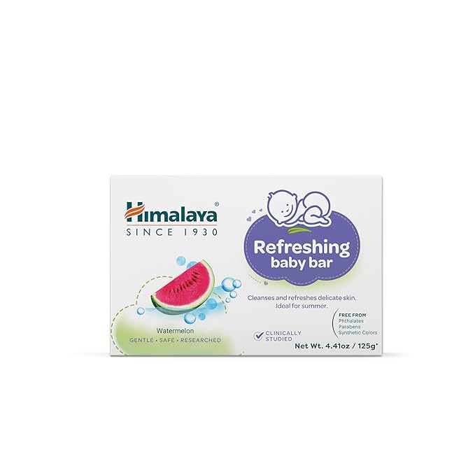 Himalaya Refreshing Baby Bar, Gentle Herbal Cleanser for Baby’s Delicate Skin, Soothes and Hydrates, No Post-Bath Dryness, Adds Freshness, Clinically Studied, 4.41 oz (125g) 3 Pack