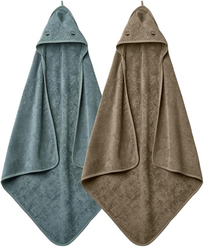 Baby Hooded Towel – Organic Cotton Baby Bath Towels, 32" x 32" Super-Soft and Absorbent Baby Towels for Newborn 2-Pack (Towel Dino Green Moss/Dino Tradewinds)