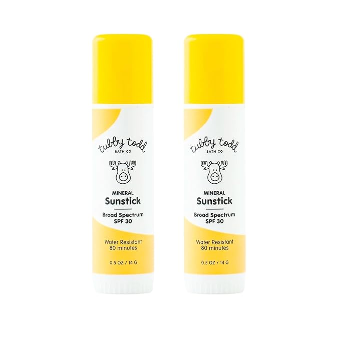 TUBBY TODD Mineral Sunstick - Broad Spectrum SPF 30 Sunscreen for Kids - Water-Resistant Stick Sunscreen for Body & Face - Safe for Sensitive Skin - 2 Pack, 0.5 oz