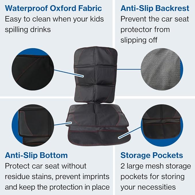 Japard Car Seat Protector for Baby Child Car Seats, Anti Skid Pad Cover Mat for Under Carseat to Protect Automotive Vehicle PVC Leather Oxford Cloth Upholstery (2 PCS)