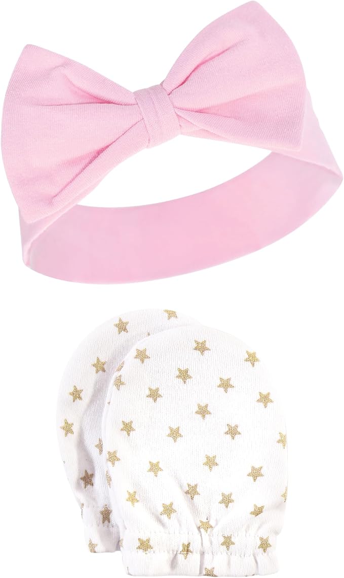 Hudson Baby baby-girls Cotton Headband and Scratch Mitten Set