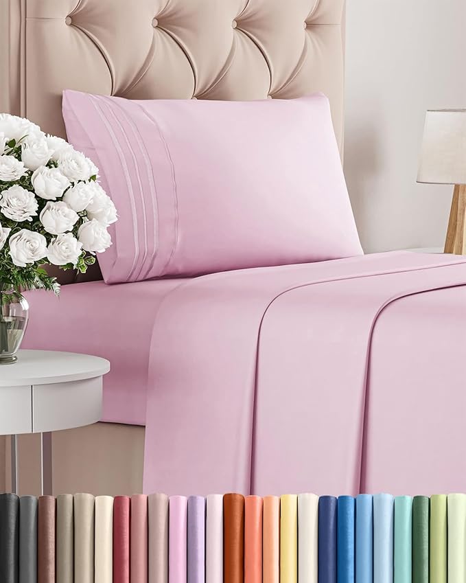 Twin Size 3 Piece Sheet Set - Comfy Breathable & Cooling Bed Sheets Set - Hotel Luxury Bedding for Women, Men, Kids, Teens, Boys & Girls - Deep Pockets, Soft and Wrinkle Free - Oeko-Tex - Light Pink