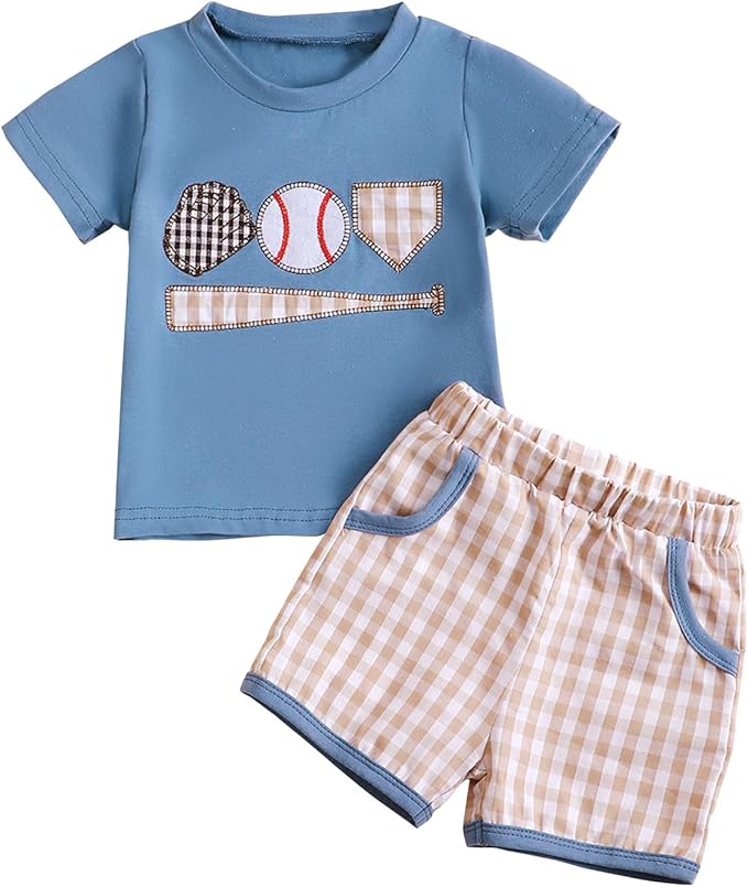fhutpw Toddler Baby Boy Summer Clothes Tractor Letter Short Sleeve T-Shirt Tops Pockets Casual Shorts Set Infant Outfits