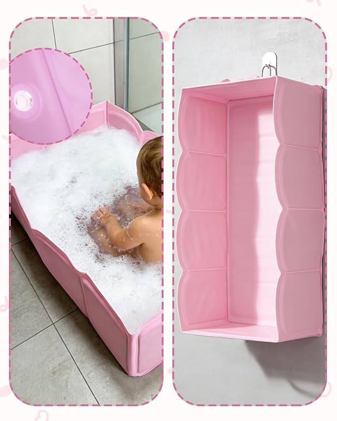Foldable Portable Baby Bath Tub, Collapsible Bathtub for Infant, Babies & Toddlers 6M-5Y, Travel Shower Tub for Bathroom, Lightweight Folding Baby Bathtub with Easy Drain & Storage