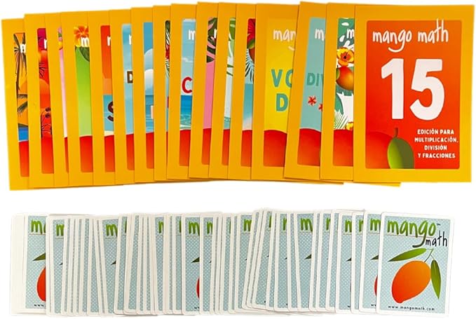 MANGO Math 15® - Math Flash Cards - Educational Math Games for Kids - Multiplication, Division, Fractions Learning Kit -2nd 3rd 4th Grades - Kids 6-12 - Set of 15 Games - Spanish Version