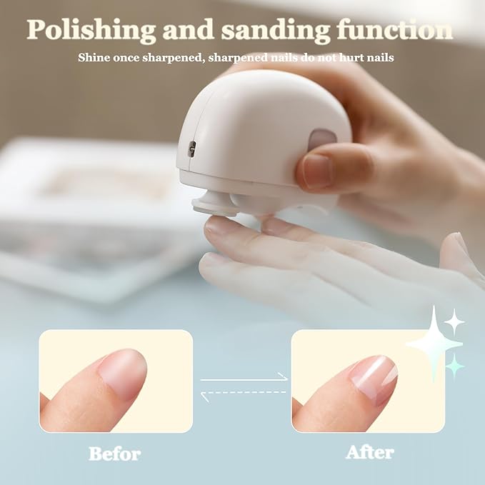 Electric Baby Nail Clippers with LED Light, USB Rechargeable Baby Nail Trimmer Electric, Nail Polisher 2 in 1 Design Electric Nail File Baby, Safe Nail Care for Infants Kids Children and Adult