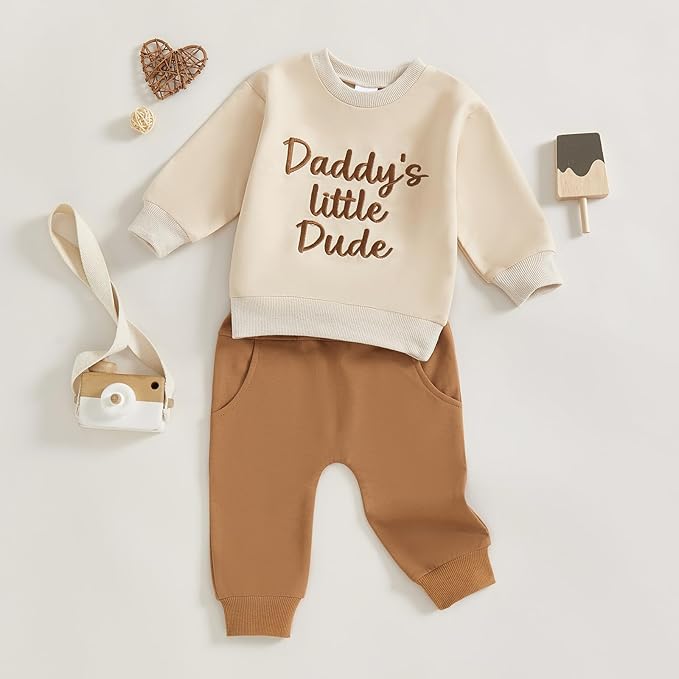 Infant Baby Boy Fall Clothes Set Funny Letter Sweatshirt Pant Outfit Toddler Winter Clothes 6 12 18 Months 2T 3T