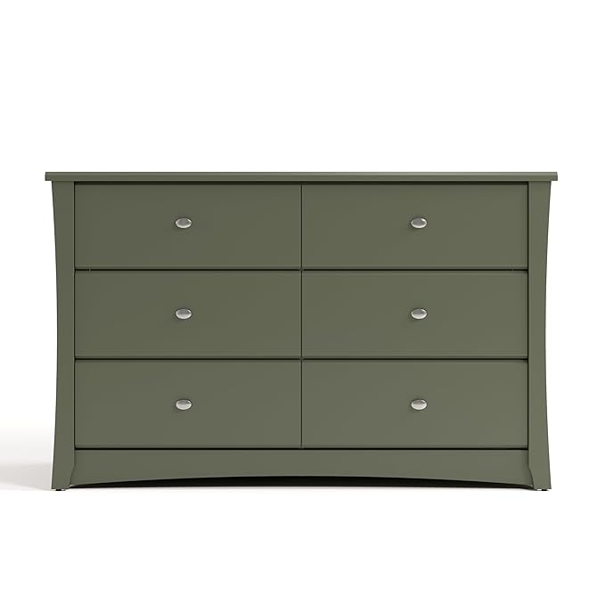 Storkcraft Crescent 6-Drawer Dresser (Olive) – GREENGUARD Gold Certified, Green Dresser for Bedroom, Kids & Nursery Storage Chest, Safety Interlocking Drawers, Pre-Installed Tracks, Kids Chest