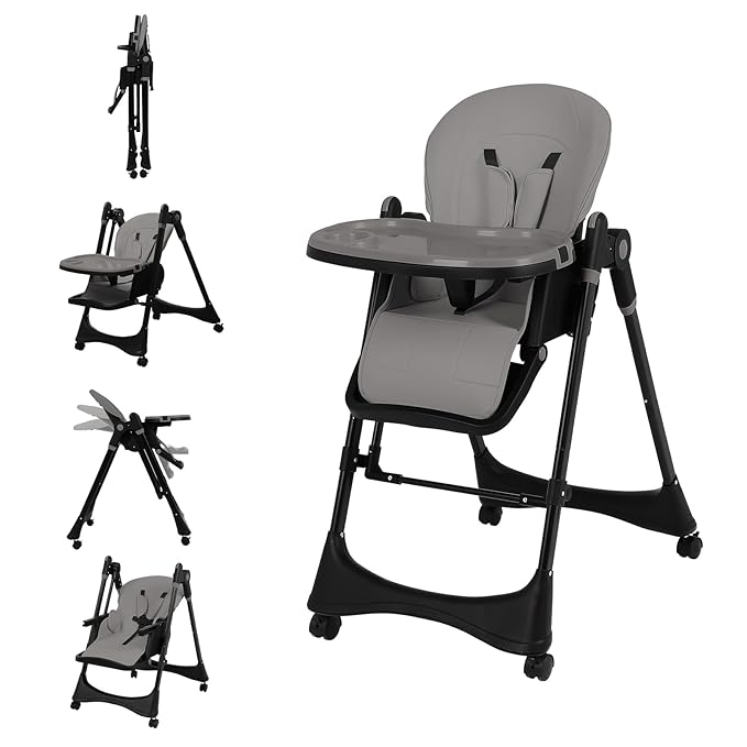 6-in-1 Convertible High Chair with Rocker | Baby High Chair for Newborn to Toddler (0-3 Years) | Adjustable, Foldable & Easy-Clean with Dishwasher Safe Tray & Tool-Free Assembly,Gray
