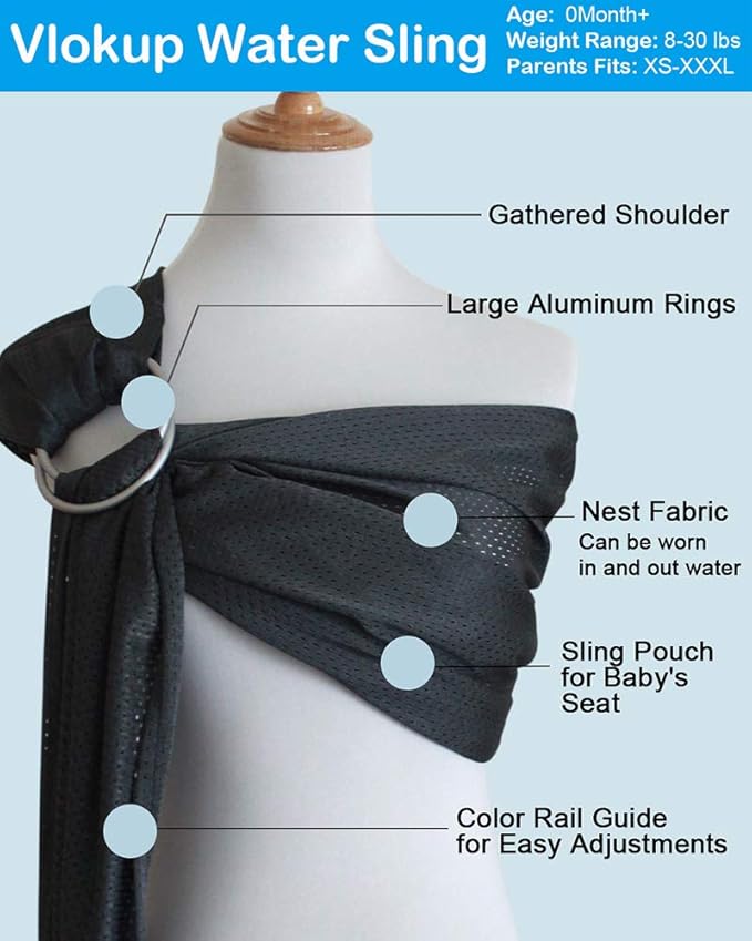 Baby Water Ring Sling Carrier | Lightweight Breathable Mesh Baby Wrap for Infant, Newborn, Kids and Toddlers | Perfect for Summer, Swimming, Pool, Beach | Great for Dad Too Red
