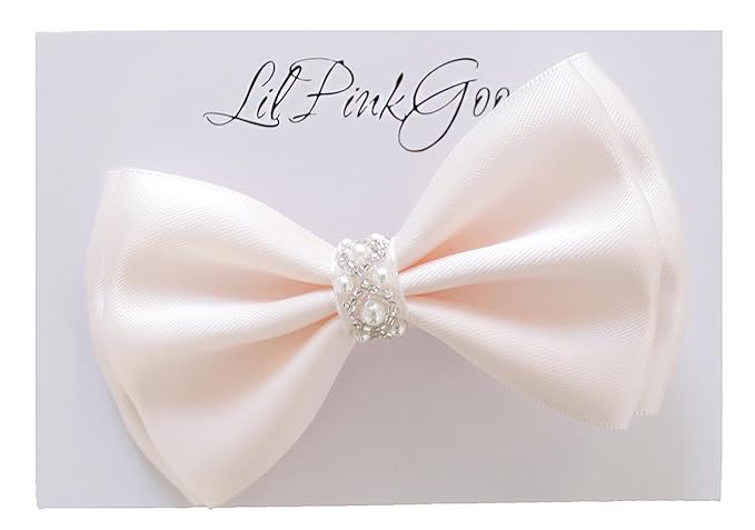 0-12 Newborn Baby Baptism Pearl Headband or Clip with Bow in WHITE Christening Headband with Satin Bow, Pearl Rhinestone Band (Light Pink Clip, 1 Count (Pack of 1))