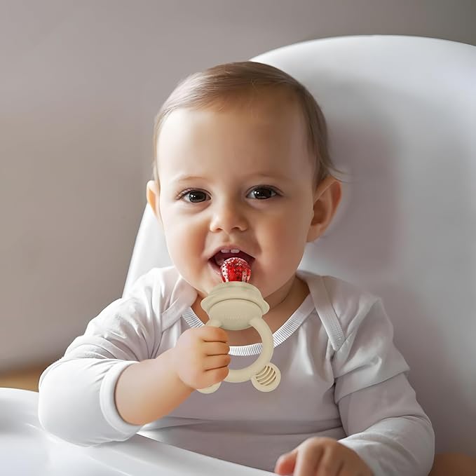 PandaEar 3 Pack Baby Fruit & Food Feeder Pacifier, Silicone Feeder Pacifier with 3 Sizes Pouches for Babies Toddlers Infants Kids, BPA-Free Food Grade Soft Safe (Tan/Grey/Brown)