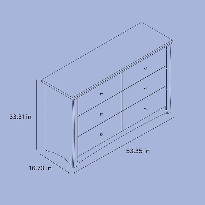 Storkcraft Crescent 6-Drawer Dresser (White) – GREENGUARD Gold Certified, White Dresser for Bedroom, Kids & Nursery Storage Chest, Safety Interlocking Drawers, Pre-Installed Tracks, Kids Chest